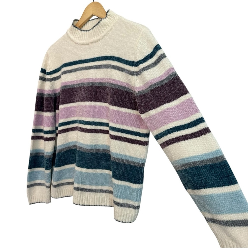 Women's Medium Tight Knit Striped Comfy Casual Boxy Crewneck Preppy Sweater - Picture 3 of 4